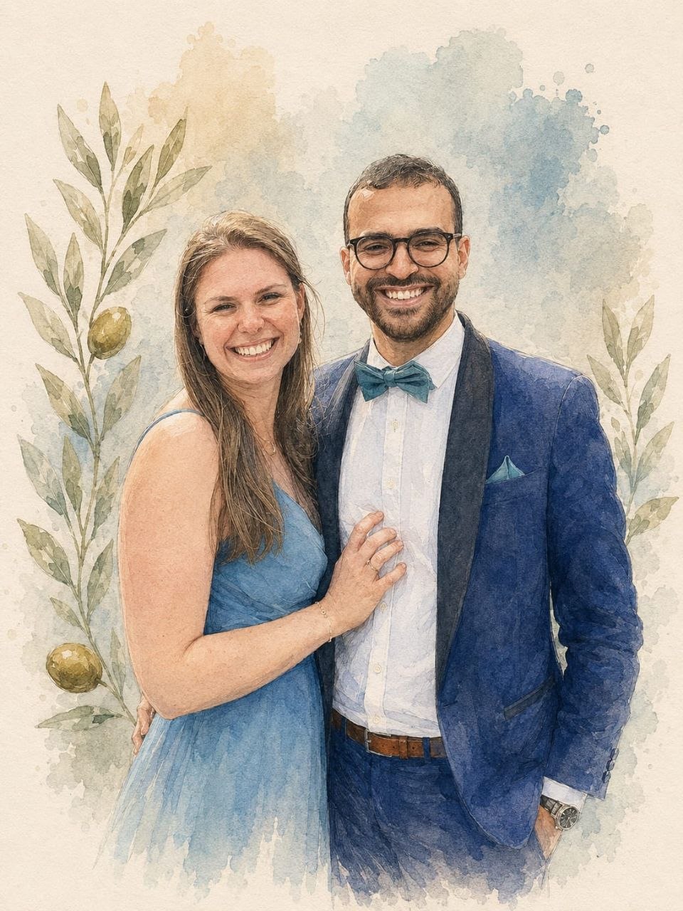Portrait aquarelle de Sophie et Yassir